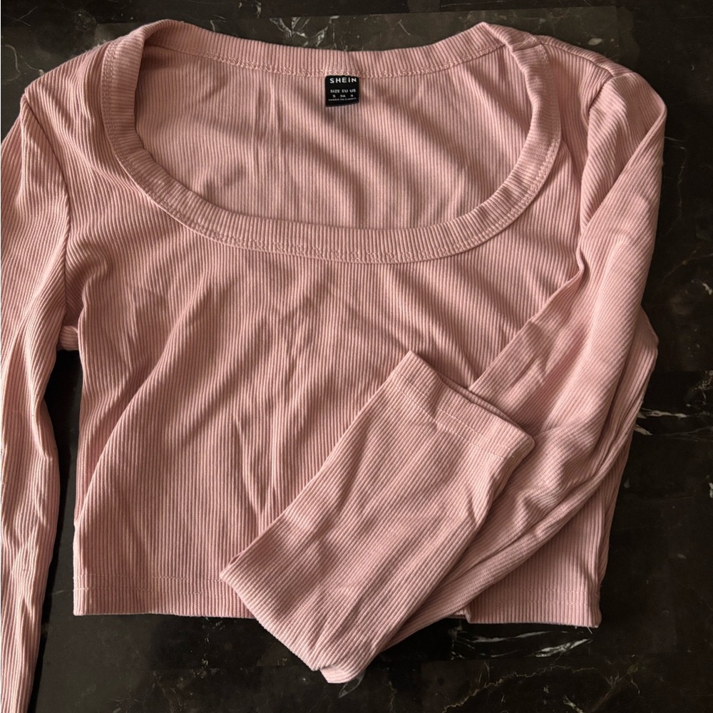 SHEIN Pink Ribbed Long Sleeve Top